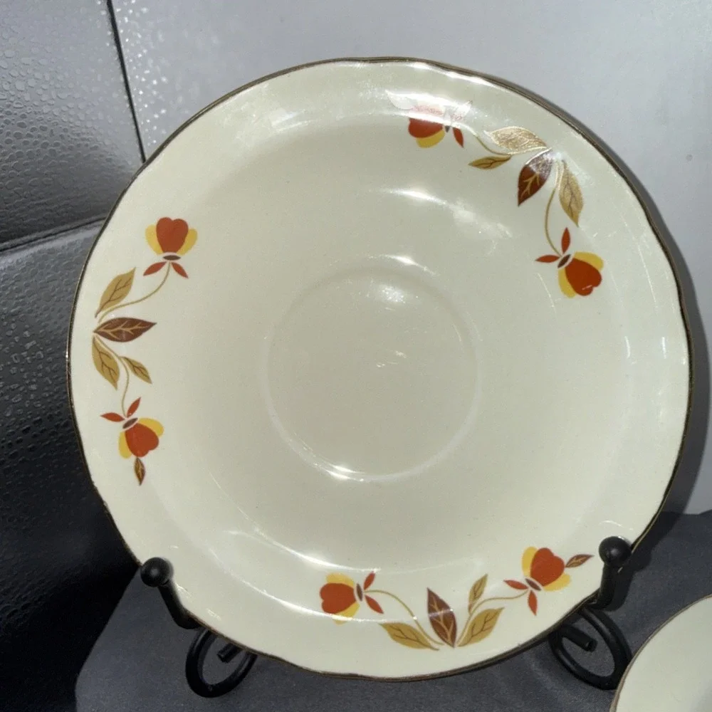 4 Vtg  Jewel Tea Autumn Leaf Saucers ~ Superior Hall Quality Dinnerware ~